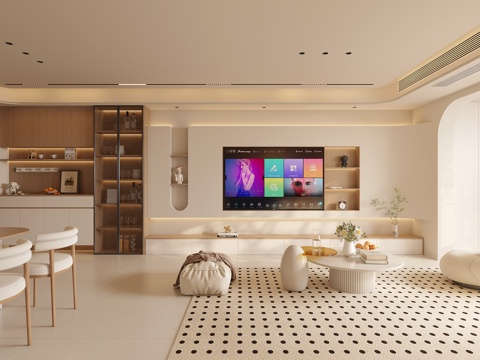  奶油原木客餐厅3d模型 