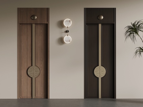 新中式单开门 室内门su模型