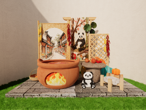 非遗美陈 火锅主题美陈 中式美陈su模型