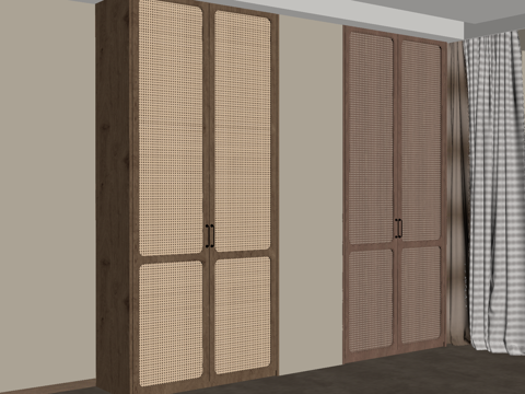 中古风衣柜 双开门到顶衣柜su模型