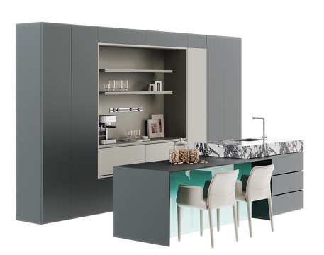  现代岛台餐桌su模型 