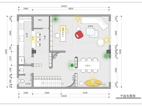  办公室 工作室 会客厅 直播室cad施工图 