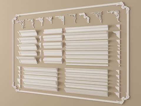 简欧石膏线 角花 雕花 石膏构件 线条su模型