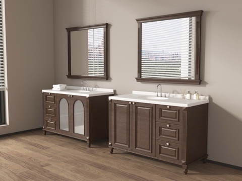  法式中古风浴室柜 镜子 卫浴摆件3d模型 