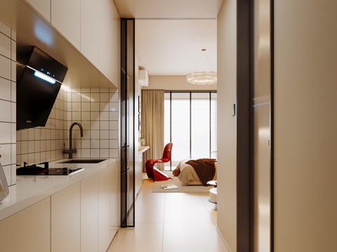 奶油风厨房su模型