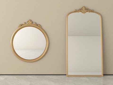  法式化妆镜 装饰镜 卫浴镜 穿衣镜 落地镜3d模型 