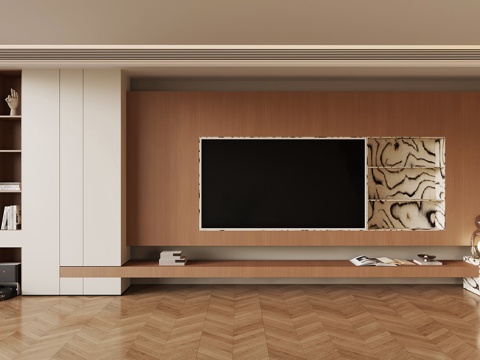  现代中古电视背景墙3d模型 