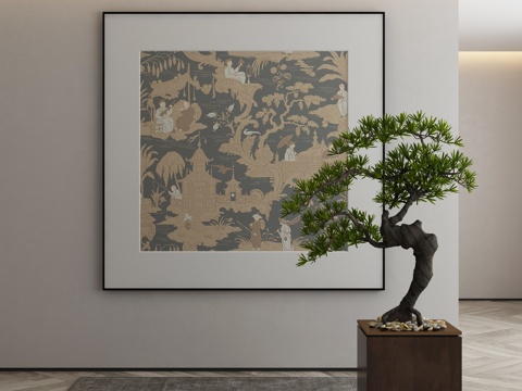  新中式侘寂挂画 油画3d模型 