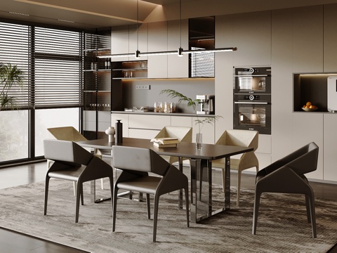  现代餐厅 餐桌椅 酒柜 餐边柜su模型 