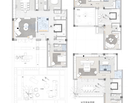 700㎡连排别墅 平面图 彩平图cad施工图