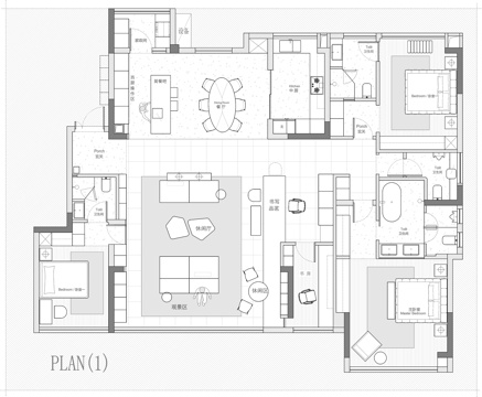 203㎡大平层 平面图cad施工图 