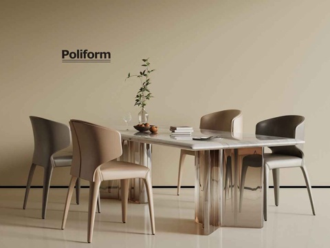  现代餐桌椅 现代轻奢餐桌椅 大理石餐桌椅组合 皮质餐椅3d模型 