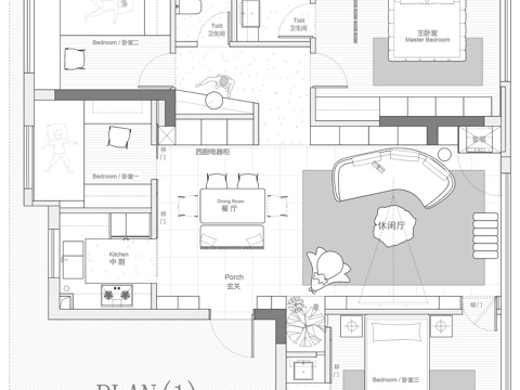  113㎡平层 平面图cad施工图 