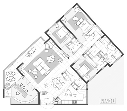  220㎡大平层 平面图cad施工图 