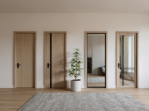 现代单开房门玻璃门su模型