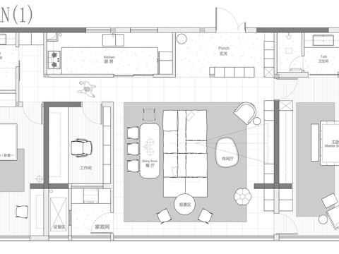  143平㎡ 平层 平面图cad施工图 