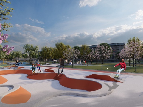  运动轮滑场地 最新全套施工图 效果图合集cad施工图 