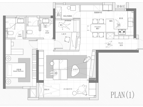  89㎡平层 平面图cad施工图 