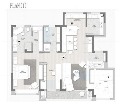 152㎡ 平面图 彩平图cad施工图