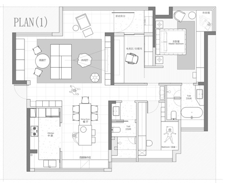  135㎡平层 平面图cad施工图 