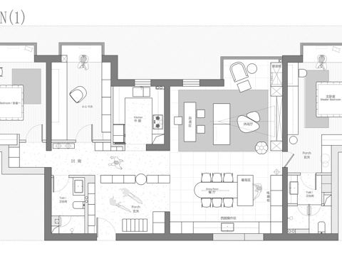  166㎡平层 平面图cad施工图 