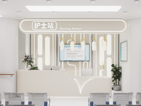 0073护士站 医院前台 咨询台 接待台su模型
