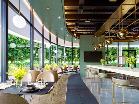 西餐厅 员工餐厅 最新全套施工图 效果图合集cad施工图