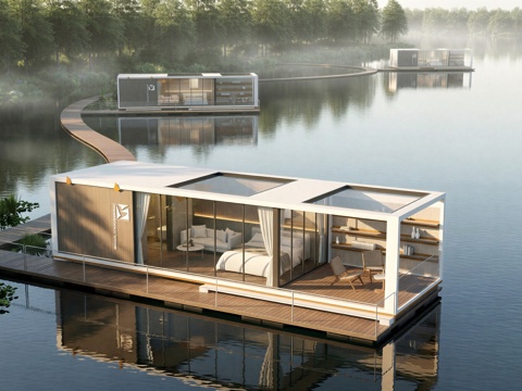  滨水太空舱民宿su模型 