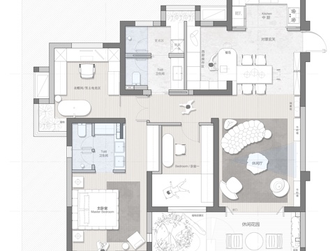  126㎡平层平面图 彩平图cad施工图 