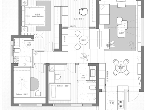  126㎡平层 平面图cad施工图 