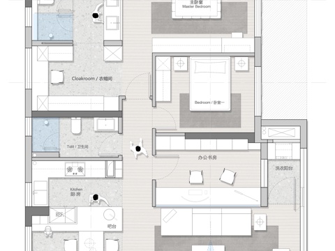 125㎡平层 平面图 彩平图cad施工图 