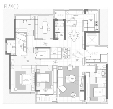  210㎡大平层 平面图cad施工图 