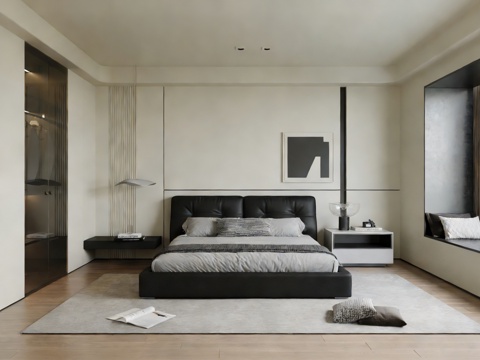  极简意式主卧 现代意式卧室 现代黑白灰卧室 现代简约极简卧室3d模型 