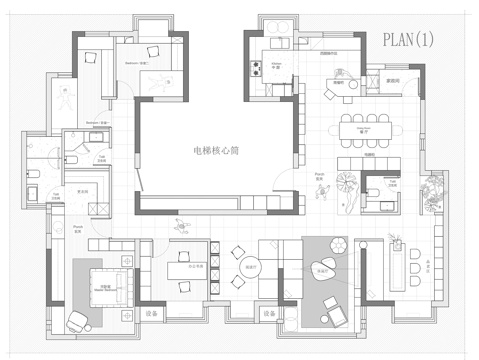 215㎡两套打通 平面图cad施工图