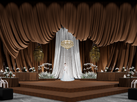 秀场风高顿大气咖啡色 布幔造型婚礼美陈su模型