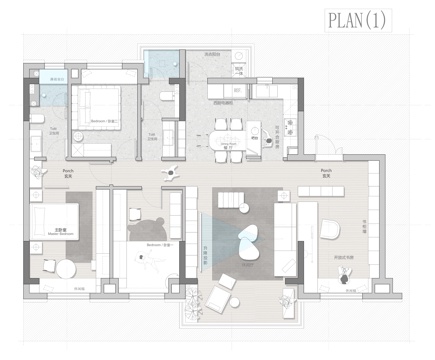  137㎡平层平面图 彩平图cad施工图 