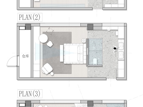40㎡房间平面图 彩平图 三版方案cad施工图