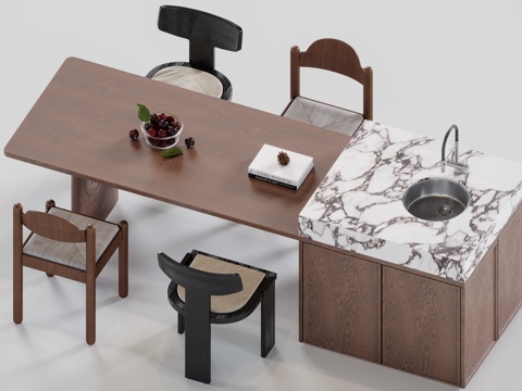  中古岛台餐桌3d模型 