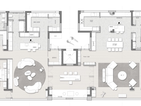  390㎡大平层 平面图 彩平图cad施工图 