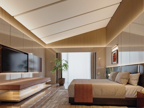  现代轻奢卧室3d模型 