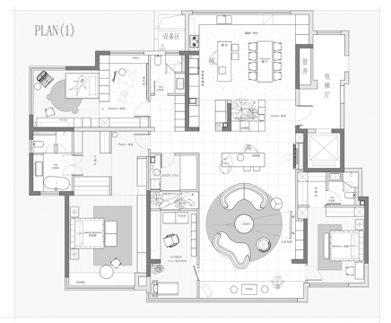  264㎡大平层 平面图cad施工图 