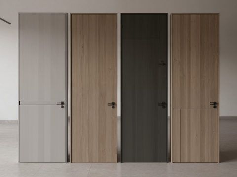 现代单双开入户门房门su模型