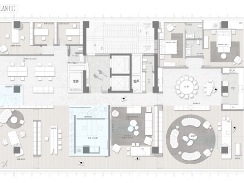 450㎡大平层办公会所 平面图 彩平图cad施工图