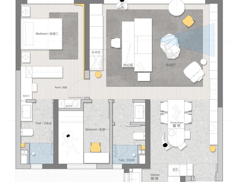  90㎡平层平面图 彩平图cad施工图 