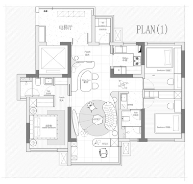  91㎡平层 平面图cad施工图 