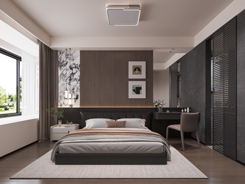  意式轻奢卧室3d模型 