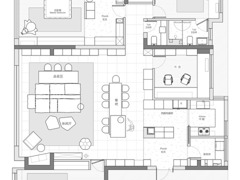  201㎡大平层平面图cad施工图 