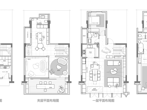  320㎡下叠别墅 平面图cad施工图 