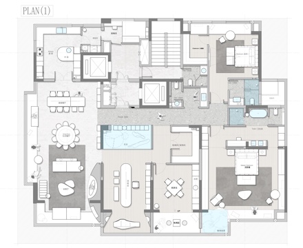  320㎡大平层 平面图 彩平图cad施工图 