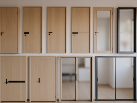 现代单双开入户门房门su模型